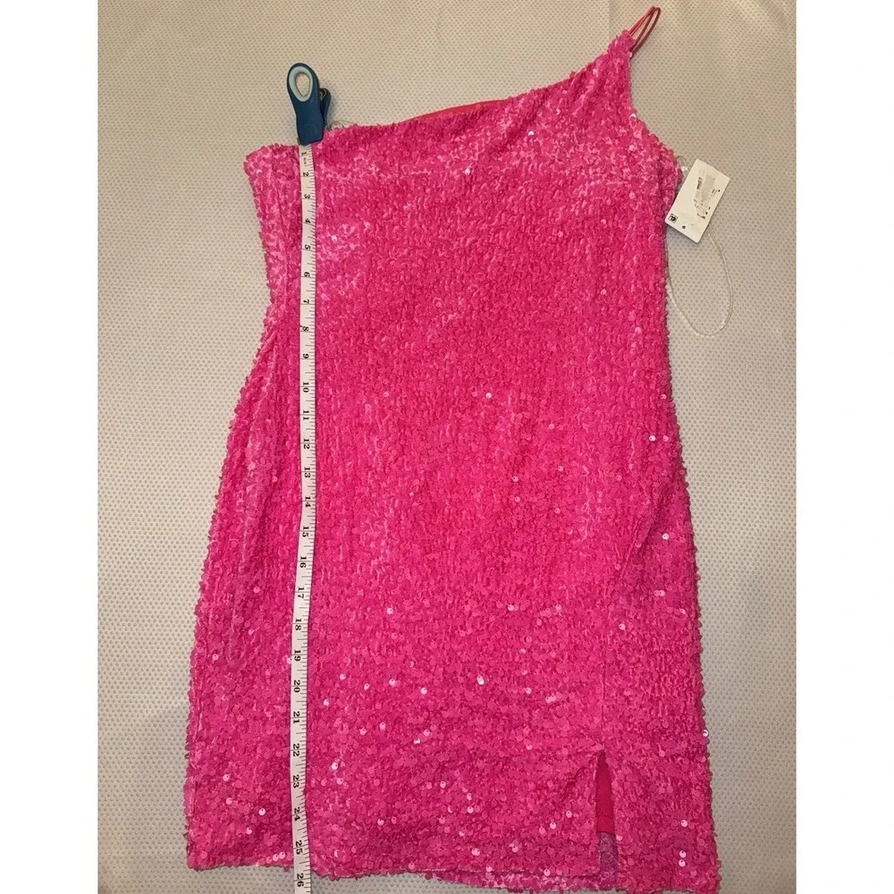 NWT‎ Midnight Doll One Shoulder Sequin Front Slit Bodycon Pink Dress Size L